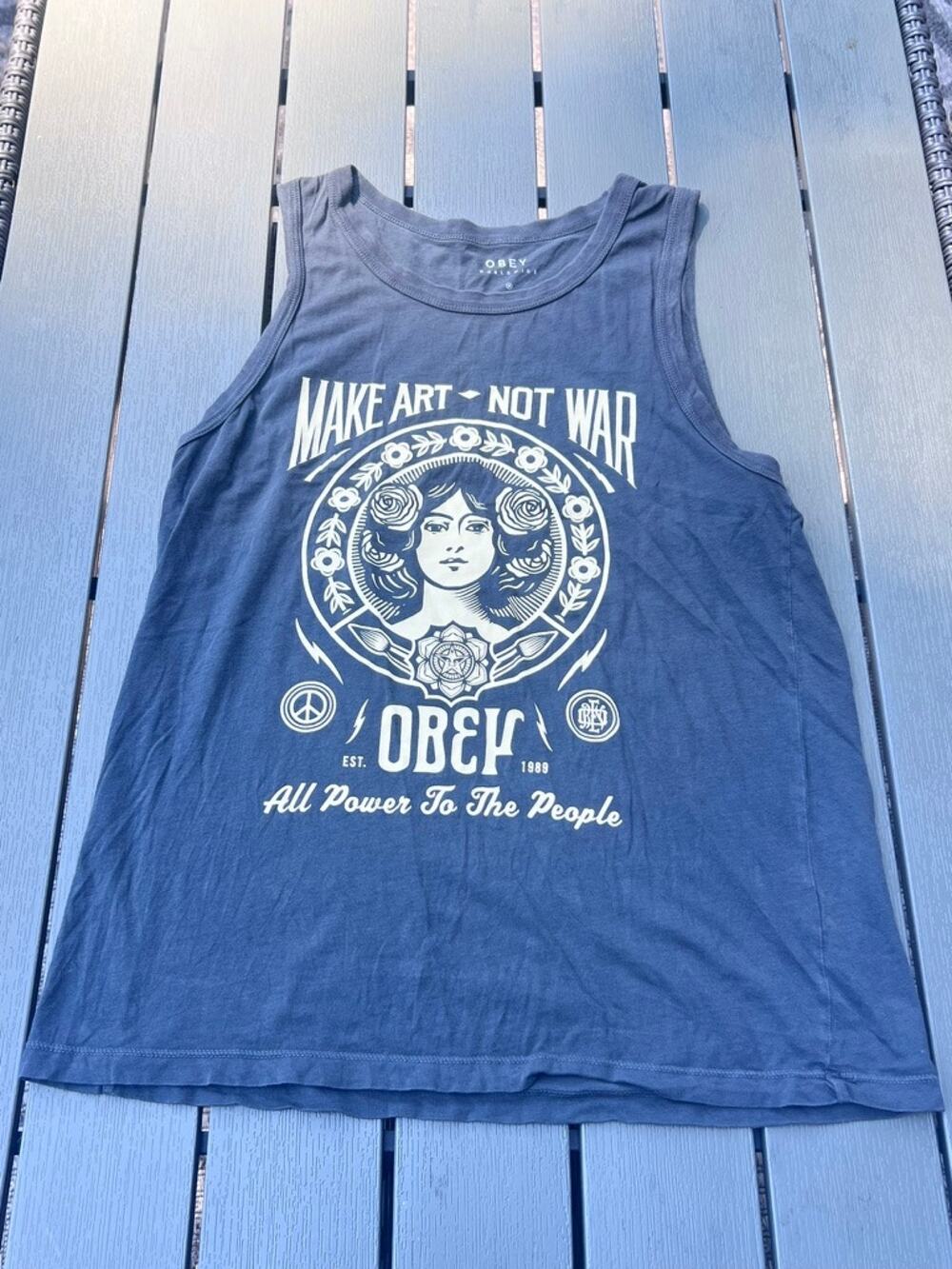 Obey Make Art Not War Graphic Tank Top Women’s M Gray